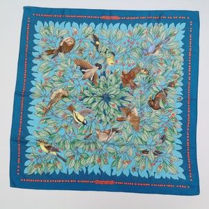 HERMES Les Merises 90 silk twil Scarf Blue